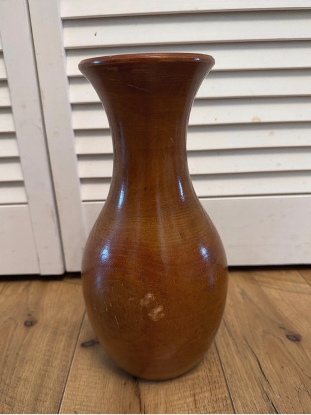 Vintage Hand Turned Solid Wood Bulbous Vase Flared Rim Boho MCM
